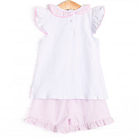 Ric Rac Reptile Applique Ruffle Short Set, Pink