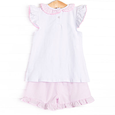 Ric Rac Reptile Applique Ruffle Short Set, Pink