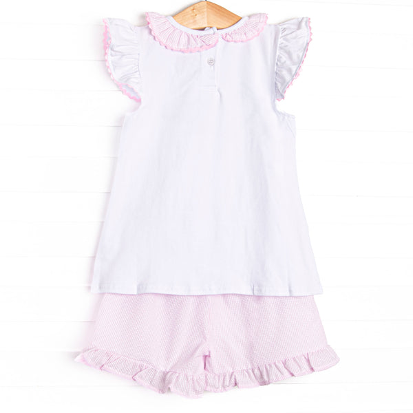 Ric Rac Reptile Applique Ruffle Short Set, Pink
