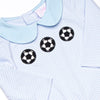 Corner Kick Cutie Applique Short Romper, Blue Stripe