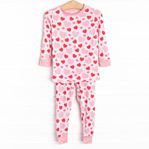 Bubbly Hearts Bamboo Pajama Set, Pink