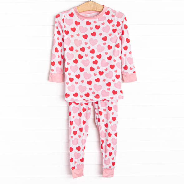 Bubbly Hearts Bamboo Pajama Set, Pink