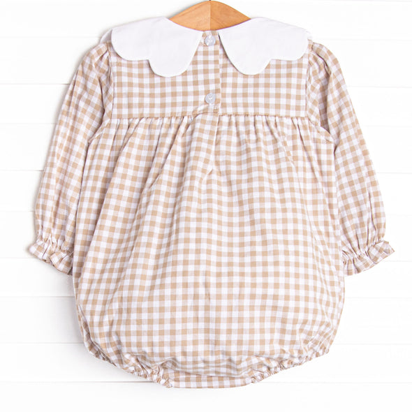 Thanksgiving Day Embroidered Scalloped Bib Bubble, Tan