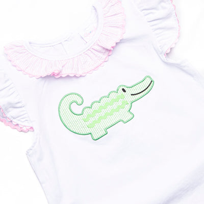 Ric Rac Reptile Applique Ruffle Short Set, Pink