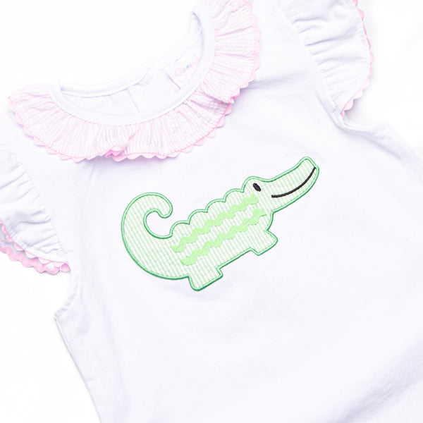 Ric Rac Reptile Applique Ruffle Short Set, Pink