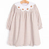 Thanksgiving Day Embroidered Scalloped Bib Dress, Tan