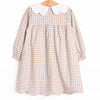 Thanksgiving Day Embroidered Scalloped Bib Dress, Tan