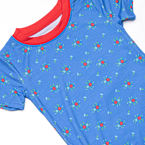 Persian Blue Petals Bamboo Pajama Short Set, Blue