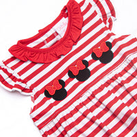 Mouse Ear Magic Applique Ruffle Neck Bubble, Red Stripe