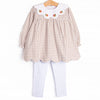 Thanksgiving Day Embroidered Scalloped Bib Legging Set, Tan