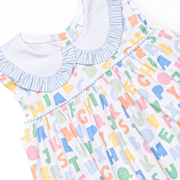 Alphabet Collared Dress, Blue