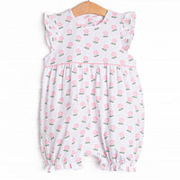 Polka Dot Petunia Bubble Romper, Pink
