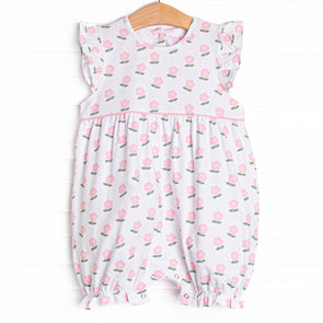 Polka Dot Petunia Bubble Romper, Pink