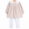 Thanksgiving Day Embroidered Scalloped Bib Legging Set, Tan