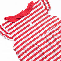 Mouse Ear Magic Applique Ruffle Neck Bubble, Red Stripe