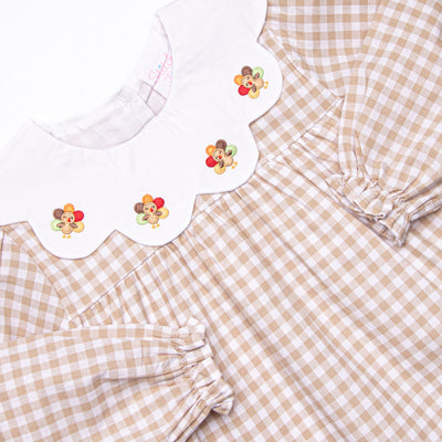 Thanksgiving Day Embroidered Scalloped Bib Legging Set, Tan