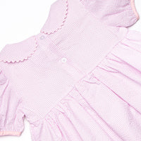 School Time Seersucker Embroidered Dress, Pink