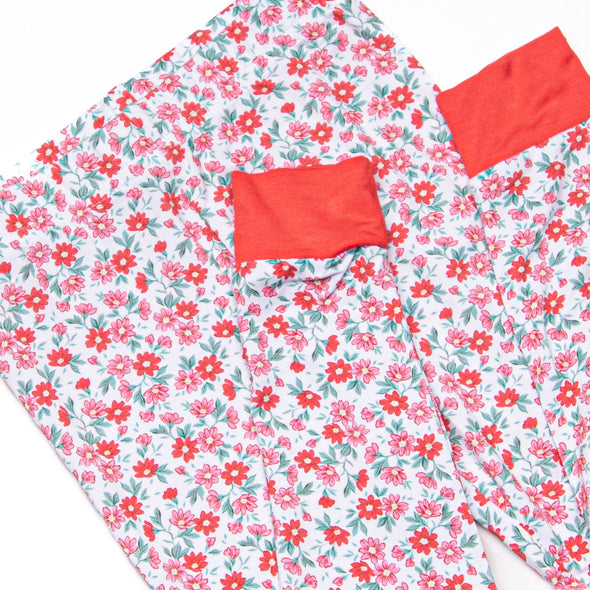Raspberry Blooms Bamboo Pajama Set, Red