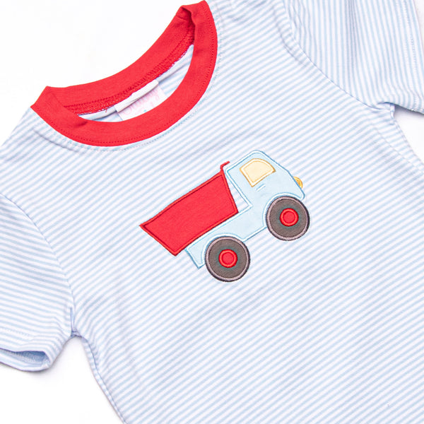 Heavy Haul Applique Short Set, Blue Stripe
