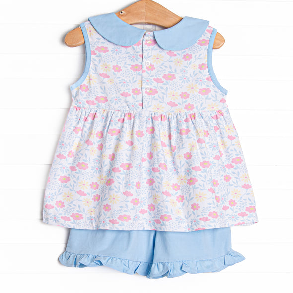 Blooms in the Breeze Ruffle Short Set, Blue
