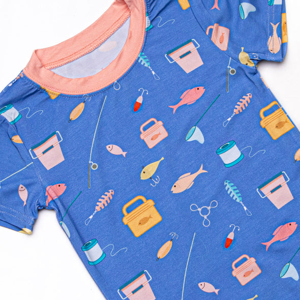 Rest and Reels Bamboo Pajama Short Set, Blue