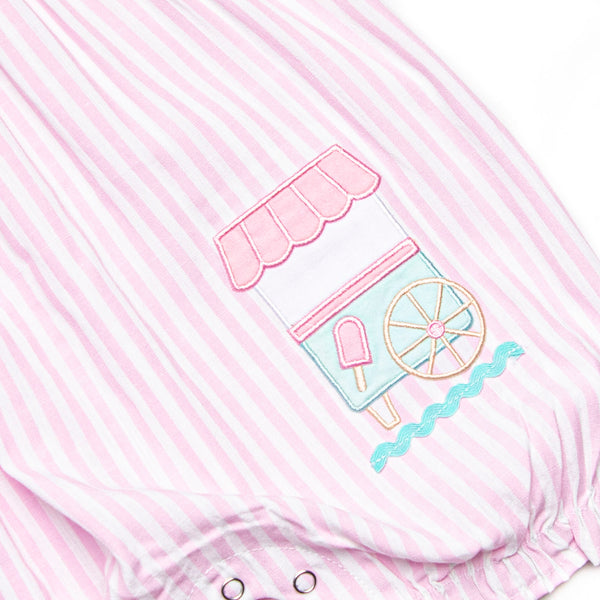 Cool Off Cart Applique Bubble Romper, Pink