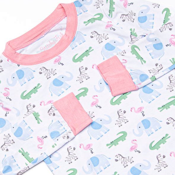Zoo Park Pals Bamboo Pajama Set, Pink