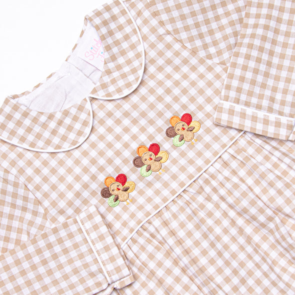 Thanksgiving Day Embroidered Long Sleeve Bubble, Tan