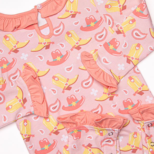 Giddy Up Gal Ruffle Romper, Pink