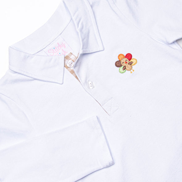 Thanksgiving Day Embroidered Polo Pant Set, Tan