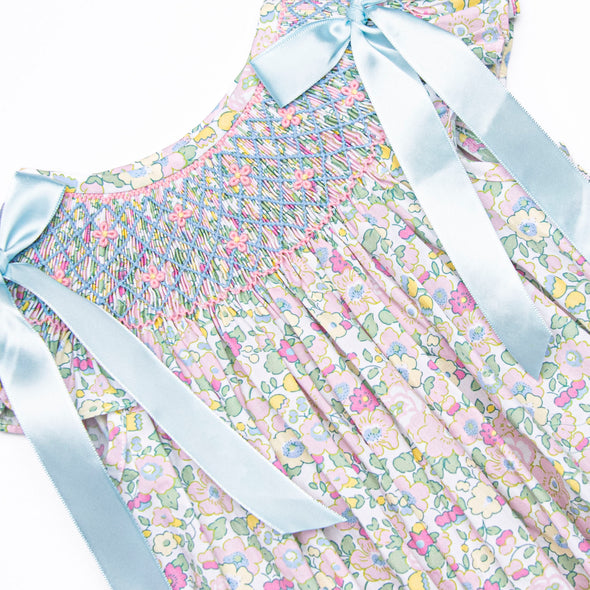 Blooming Bows Smocked Bubble, Blue
