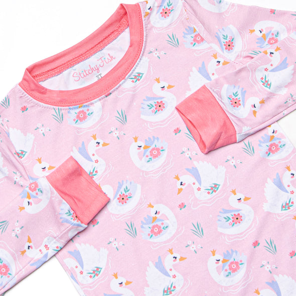 Swan Lake Slumber Bamboo Pajama Set, Pink
