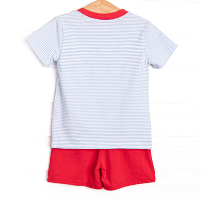 Heavy Haul Applique Short Set, Blue Stripe