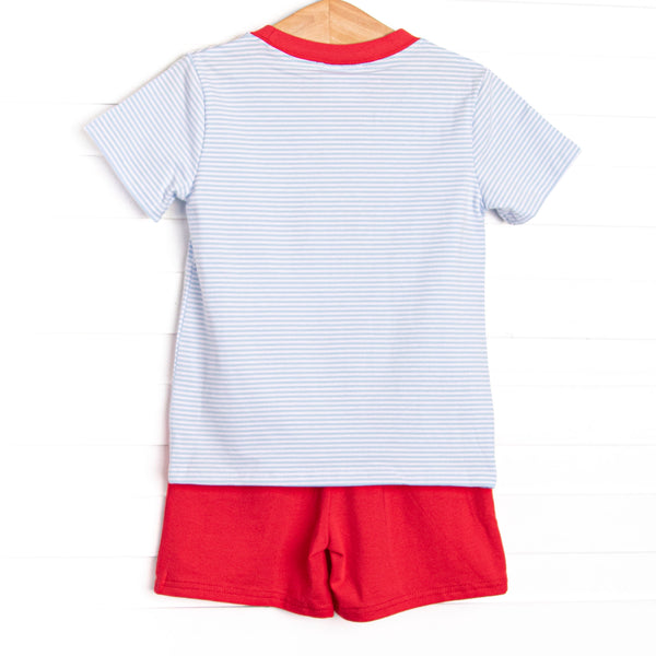 Heavy Haul Applique Short Set, Blue Stripe