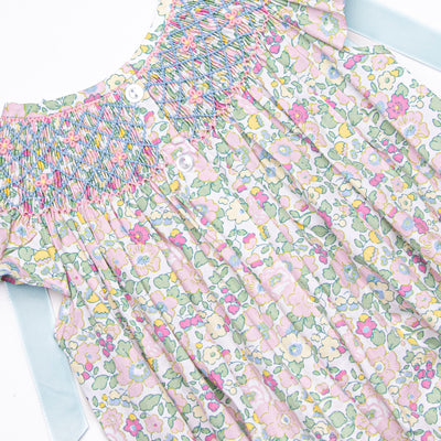 Blooming Bows Smocked Bubble, Blue