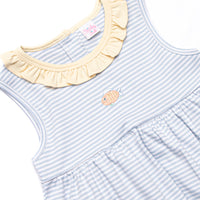 Tiny Fins Pima Embroidered Dress, Yellow and Blue Stripe