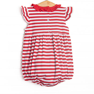 Mouse Ear Magic Applique Ruffle Neck Bubble, Red Stripe