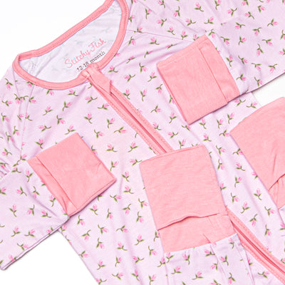 Pink Rosebud Bamboo Zippy Pajama, Pink