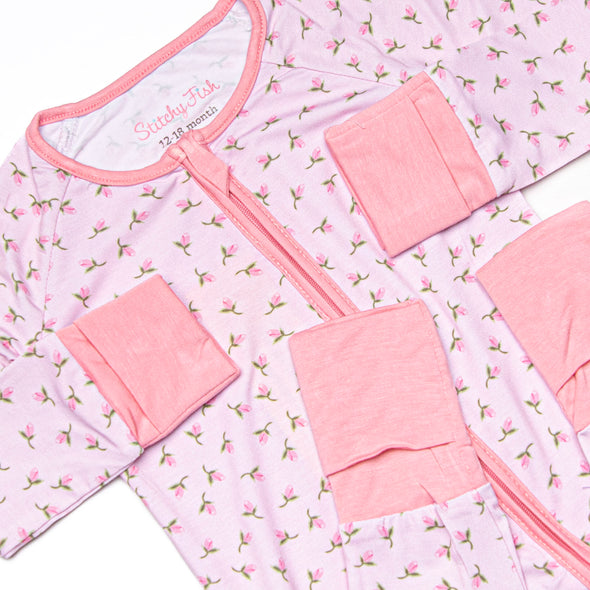 Pink Rosebud Bamboo Zippy Pajama, Pink