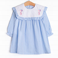 RSVP Embroidered Dress, Blue Gingham