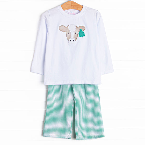 Mint Moos Applique Pant Set, Green