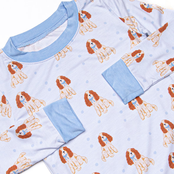 Sleepy Spaniel Bamboo Pajama Set, Blue