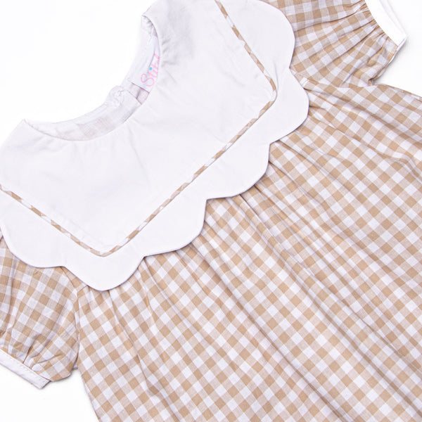 Thanksgiving Day Scalloped Bib Diaper Set, Tan