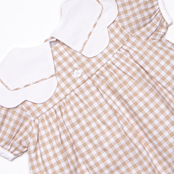 Thanksgiving Day Scalloped Bib Dress, Tan