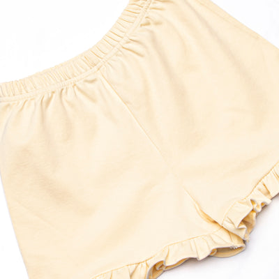 Tiny Fins Pima Embroidered Ruffle Short Set, Yellow and Blue Stripe