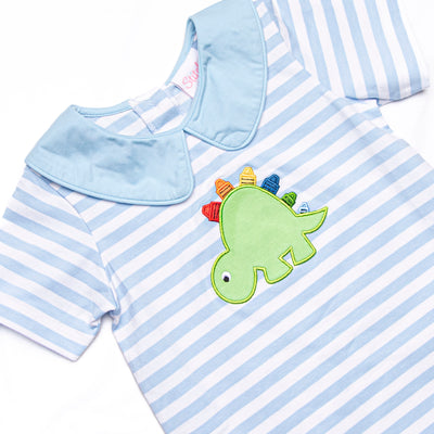 Dino-saurin' Student Applique Short Romper, Blue