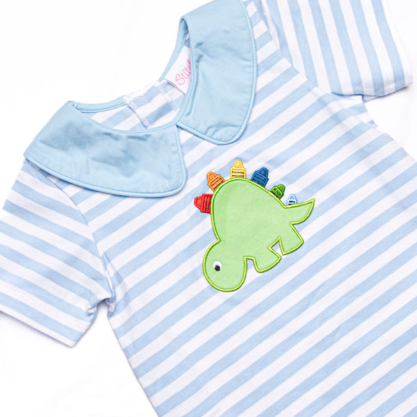 Dino-saurin' Student Applique Short Romper, Blue