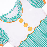 Prim Pumpkins Embroidered Dress, Green