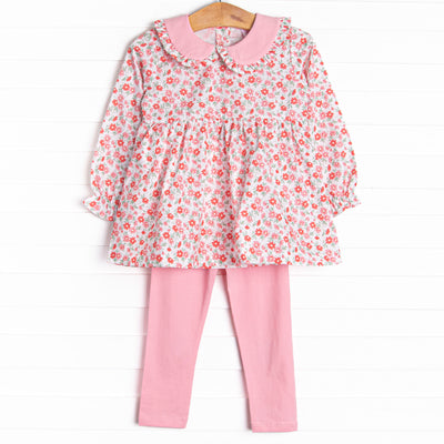 Raspberry Blooms Legging Set, Red