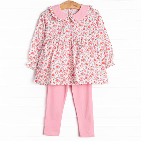 Raspberry Blooms Legging Set, Red